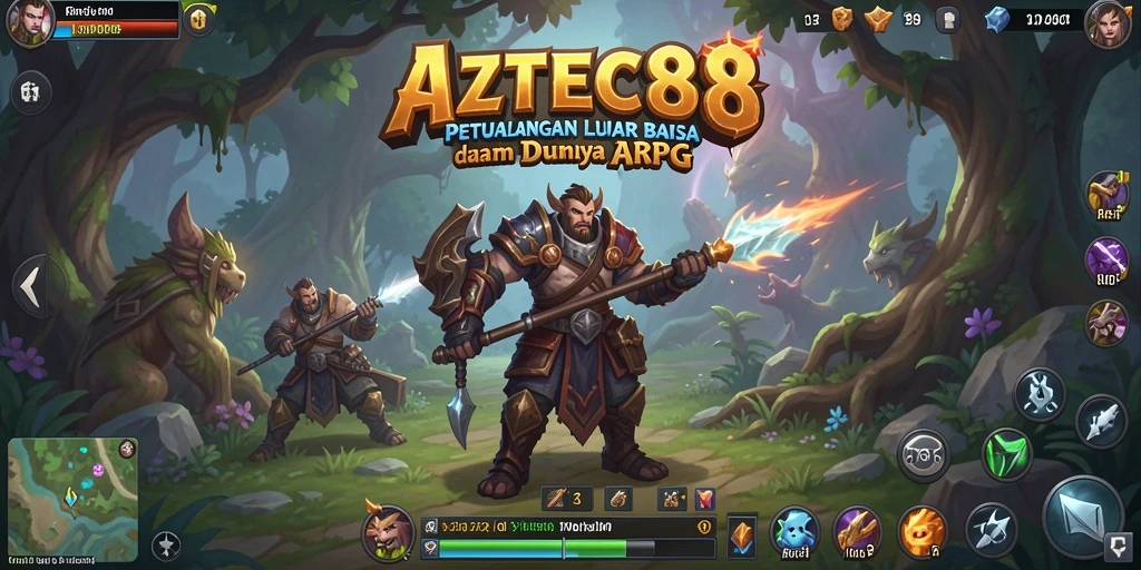 Screenshot utama AZTEC88 menampilkan aksi pertarungan epik dalam dunia ARPG.