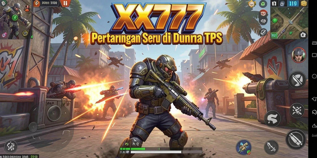 Tangkapan layar menunjukkan aksi intens dalam pertarungan TPS di XXX777.